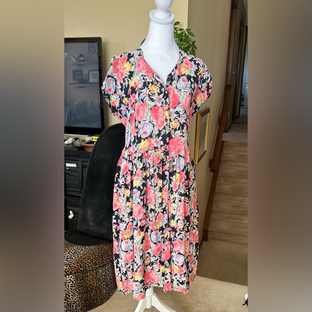 Floral Midi Dress in Coral and Black